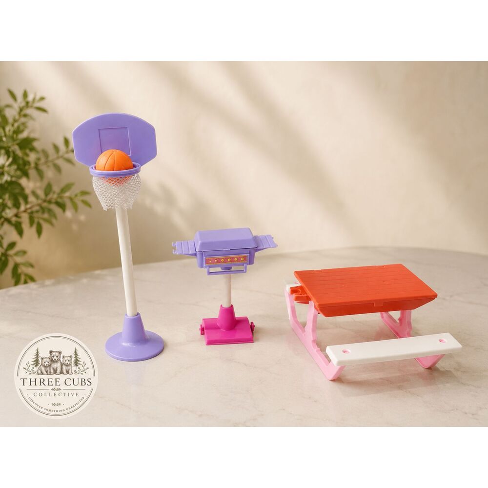 Vintage 1991 Barbie BBQ Picnic Playset Grill Table Basketball Mattel Arco